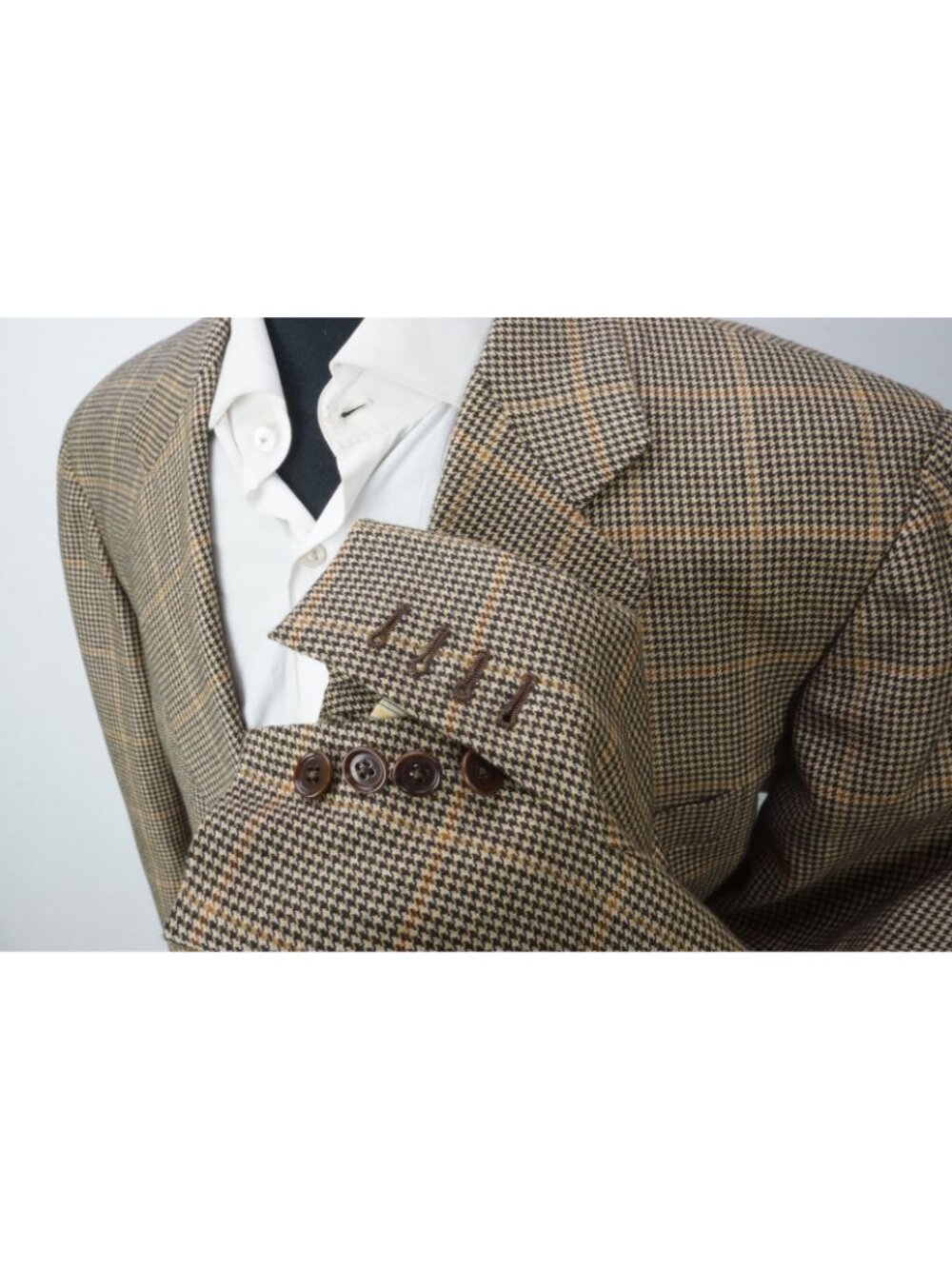 Kiton Napoli Brown Black Gold Houndstooth 100% Cashmere Sport Coat Jacket Sz 46L - Picture 4 of 9